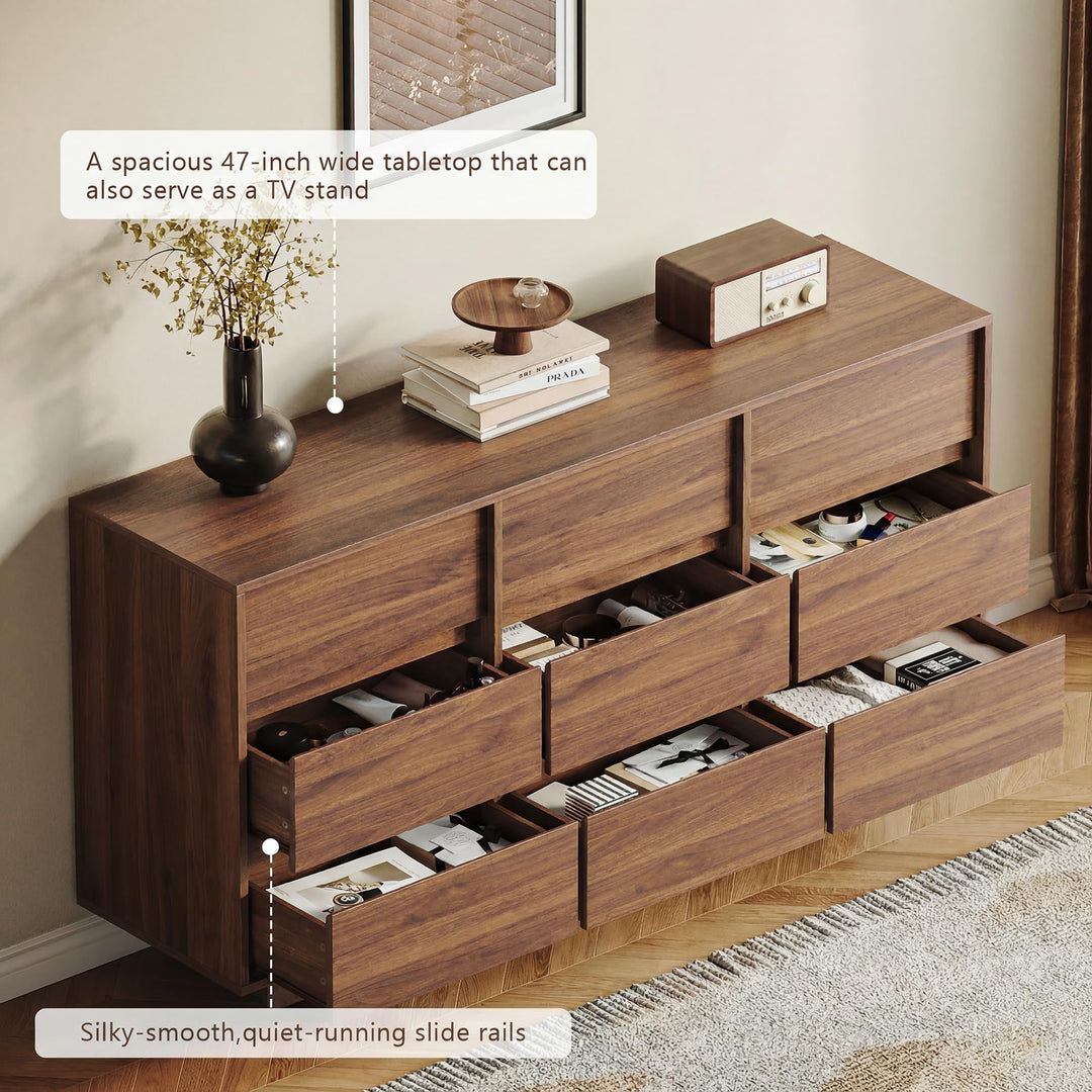 HOUROM Walnut Dresser for Bedroom, 59in Modern 9 Drawer Chest of Drawers 