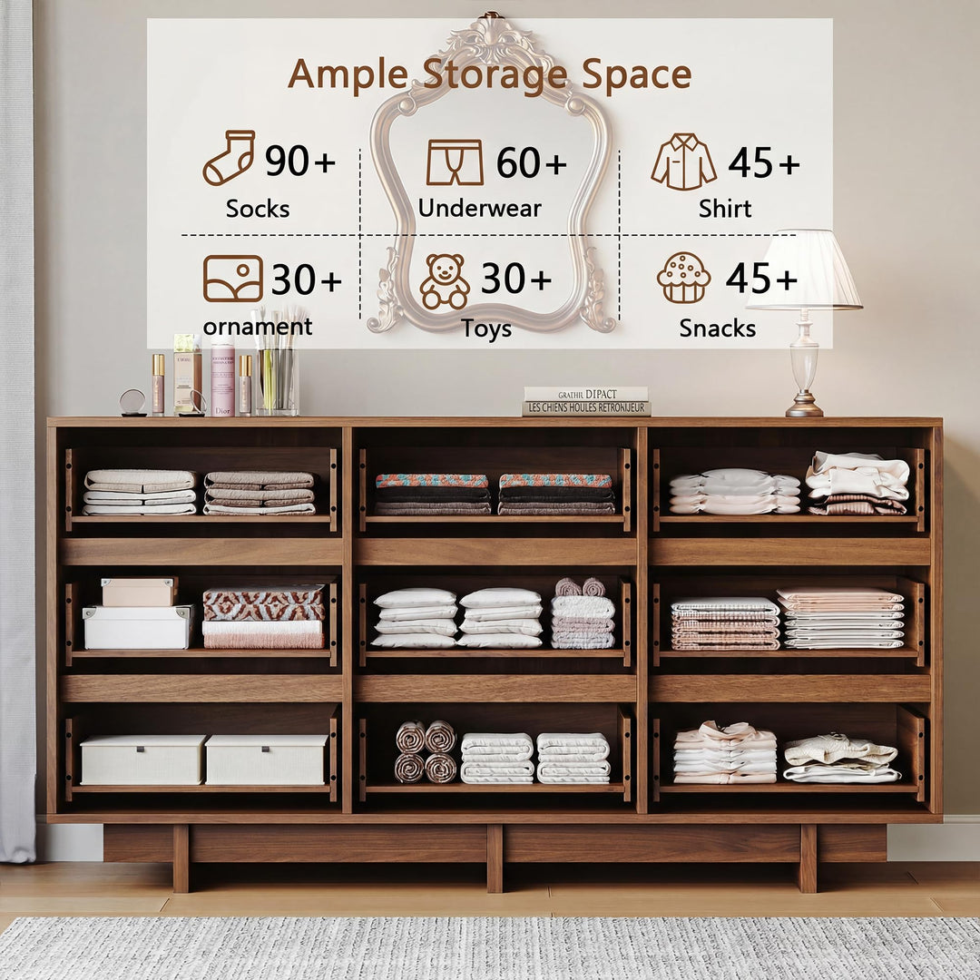 HOUROM Walnut Dresser for Bedroom, 59in Modern 9 Drawer Chest of Drawers 