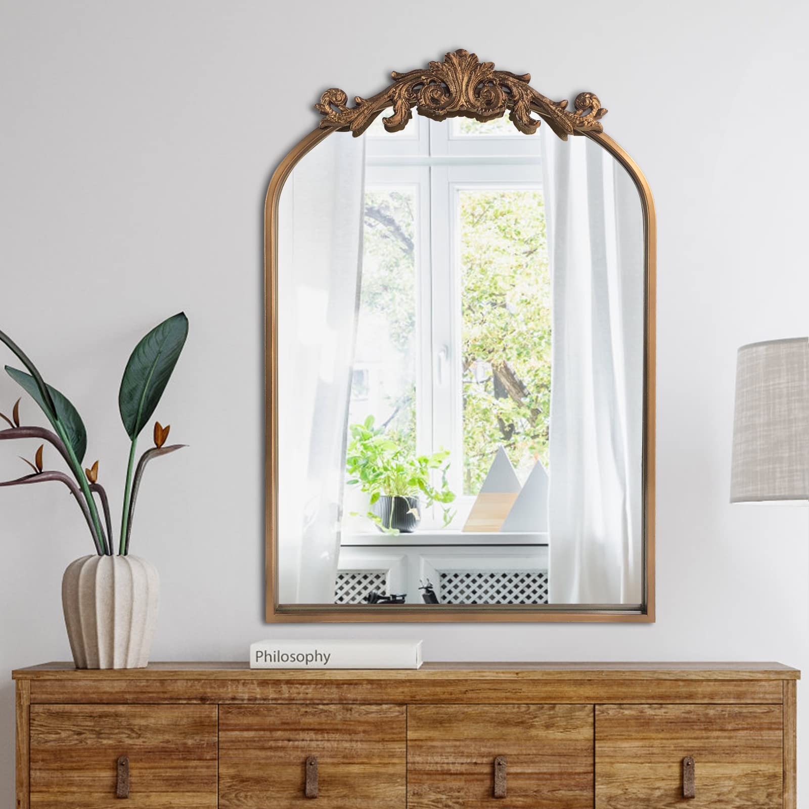 HQiJun Ornate Baroque Wall Mirror, Gold, 27"x19" 