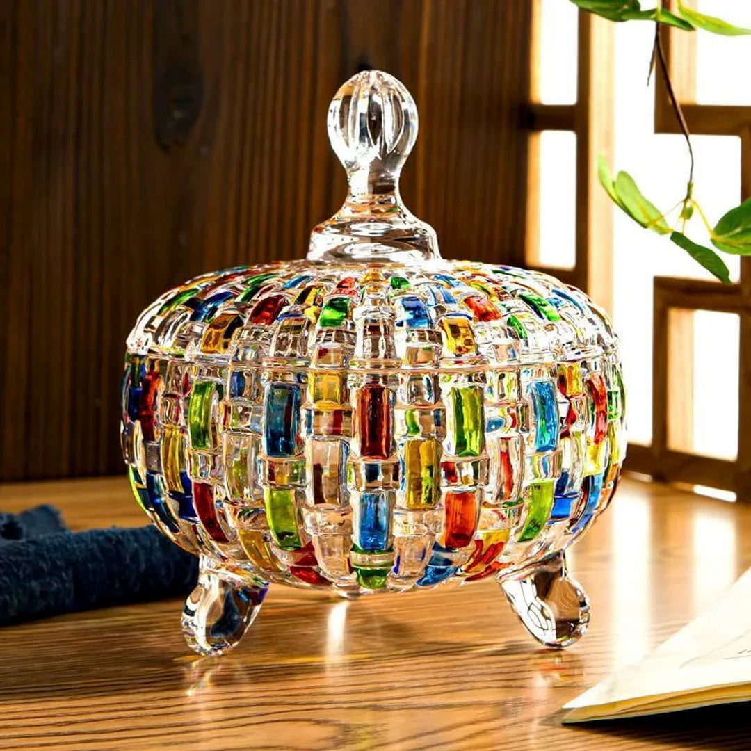 HSKIE Colorful Crystal candy jars Candy jars with lids christmas candy jar Candy containers cute candy jar glass jar with lid-24 oz 