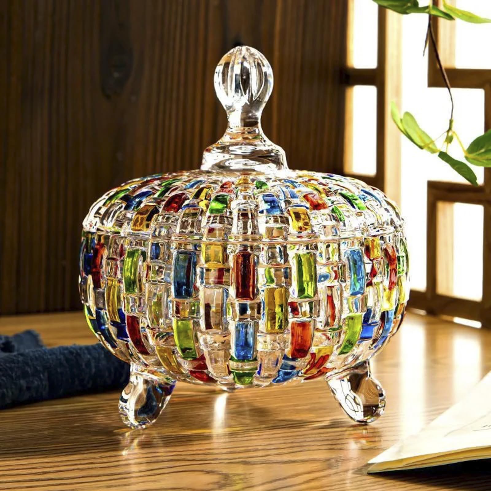 HSKIE Colorful Crystal candy jars Candy jars with lids christmas candy jar Candy containers cute candy jar glass jar with lid-24 oz 