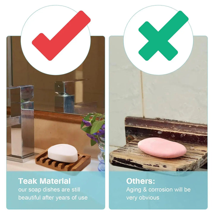 Soap Dish with Slanted Waterfall Design by HTB, Bar Soap Holder Teak Wood, Soap Saver for Shower, Bathroom, Sink, Kitchen and Countertop 