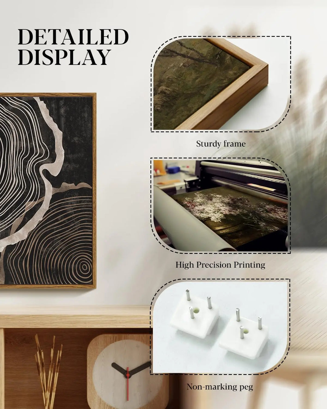 HUARCEY Framed Canvas Art Print Set 2PCS Wood Tree Ring Spiral Wall Art, Modern Neutral Nature Print Set of 2 Minimalist Abstract Nordic Wall Decor, Diptych Log Slice Wood Stump Painting