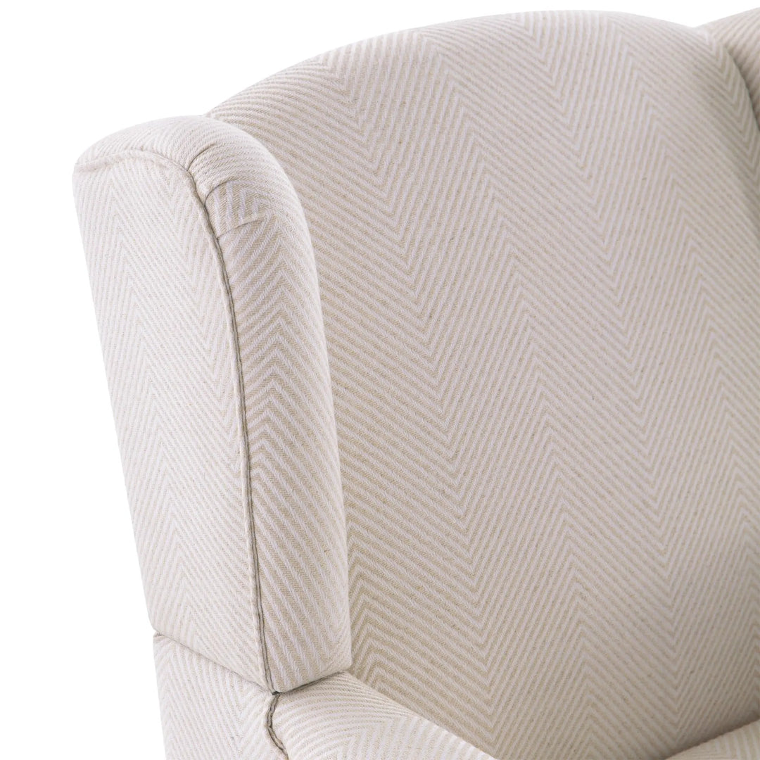 HUIMO Printed Wingback Accent Chair, Linen Upholstered High Back Armchair, Comfy Reading Chair for Living Room Bedroom Study, 300lbs Weight Capacity (1, Tan with Lines)