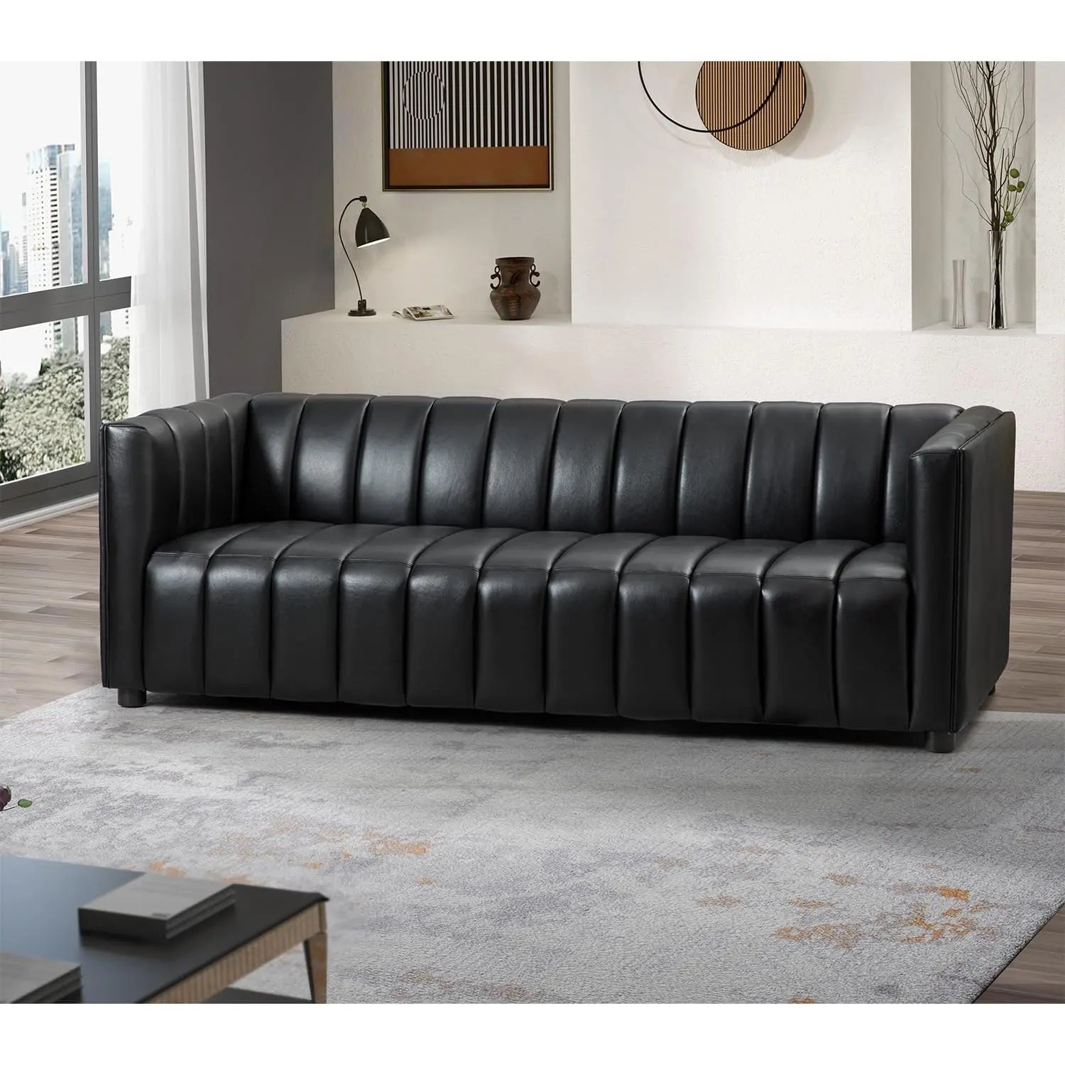 HULALA HOME Leather Sofa - Black 