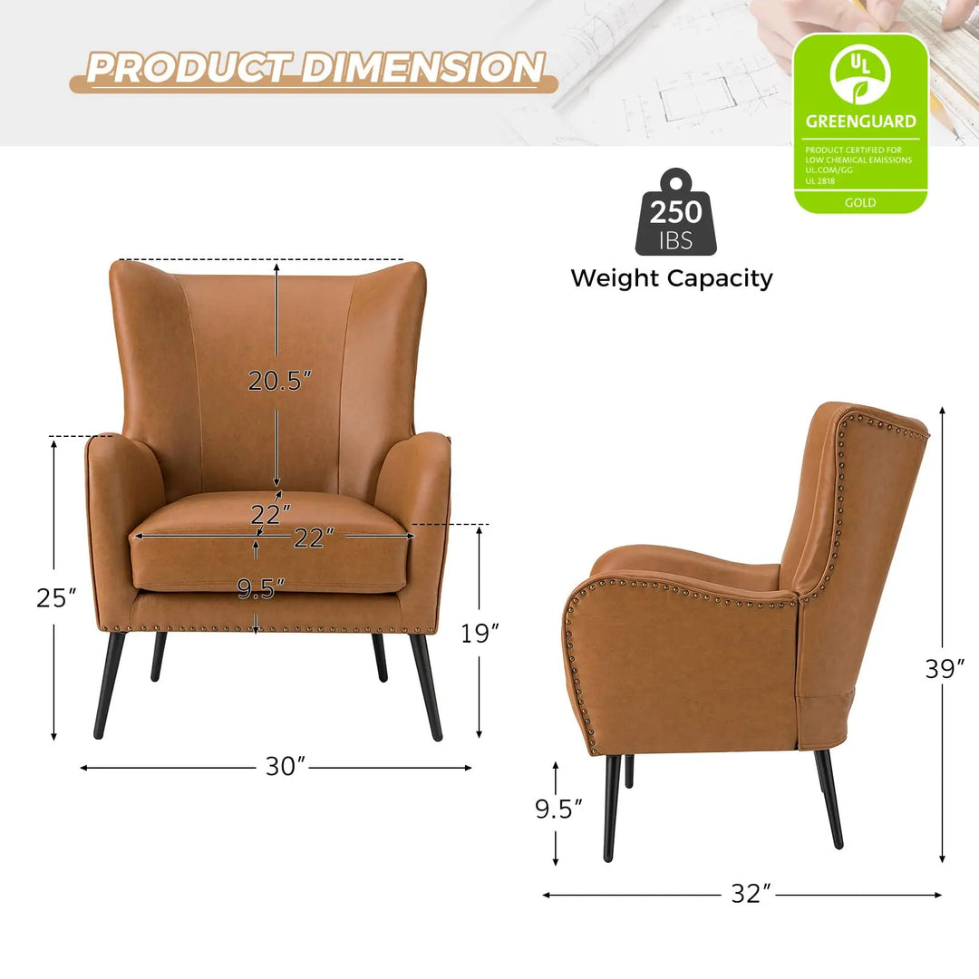 HULALA HOME Faux Leather Accent Chair, Set of 2, Camel
