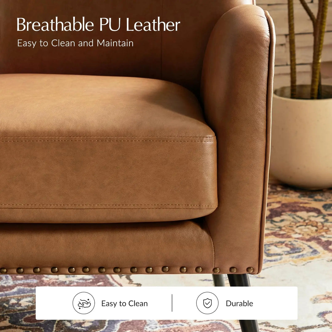 HULALA HOME Faux Leather Accent Chair, Set of 2, Camel