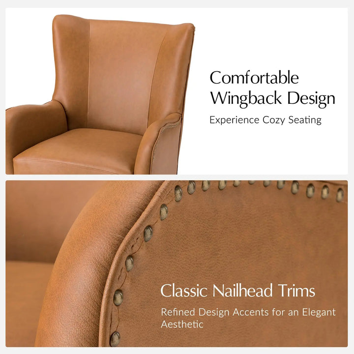 HULALA HOME Faux Leather Accent Chair, Set of 2, Camel