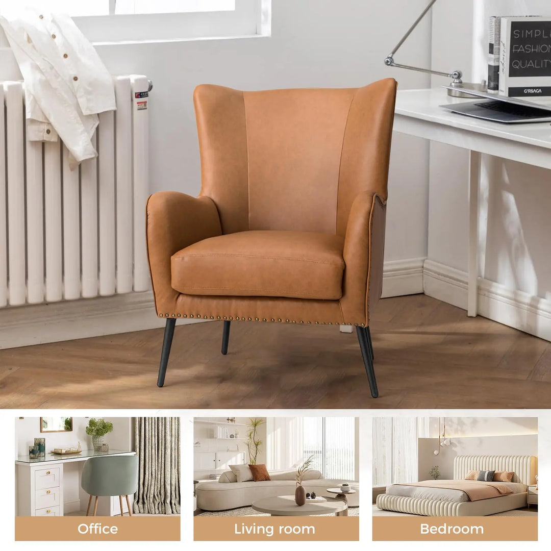 HULALA HOME Faux Leather Accent Chair, Set of 2, Camel
