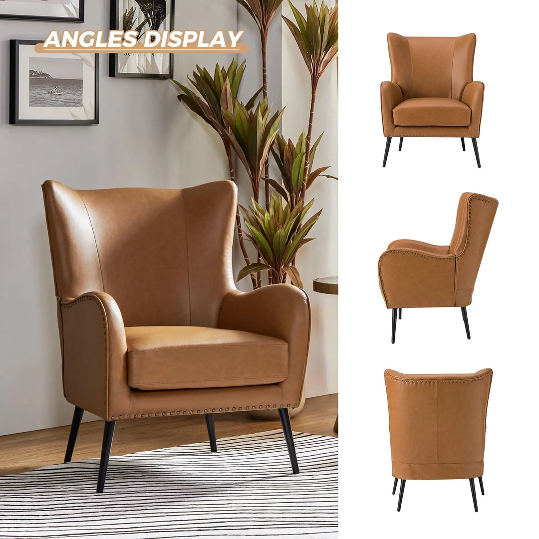 HULALA HOME Faux Leather Accent Chair, Set of 2, Camel