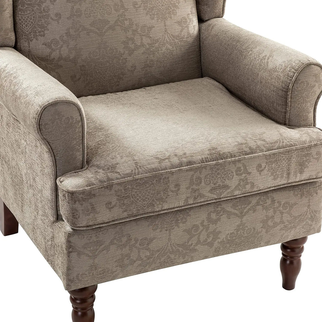 HULALA HOME Wingback Accent Chair with Retro Wood Legs, Traditional Fabric Comfy Upholstered Reading Chair - Brocade 