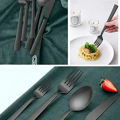 HaWare 40-Piece Stainless Steel Flatware Set, Serves 8 - Matte Black