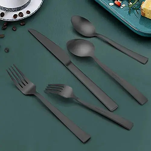 HaWare 40-Piece Stainless Steel Flatware Set, Serves 8 - Matte Black