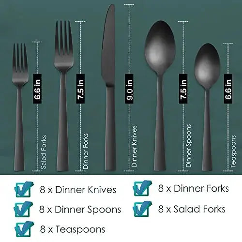 HaWare 40-Piece Stainless Steel Flatware Set, Serves 8 - Matte Black