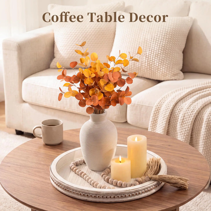Hanobe Decorative Tray for Coffee Table: 11.8" Round Whitewashed Wood Tray for Rustic Farmhouse Living Room Kitchen Island Entryway Home Decor