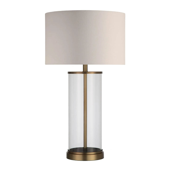 Henn&amp;Hart 28 Inch Tall Table Lamp with Fabric Shade, Antique Brass/White