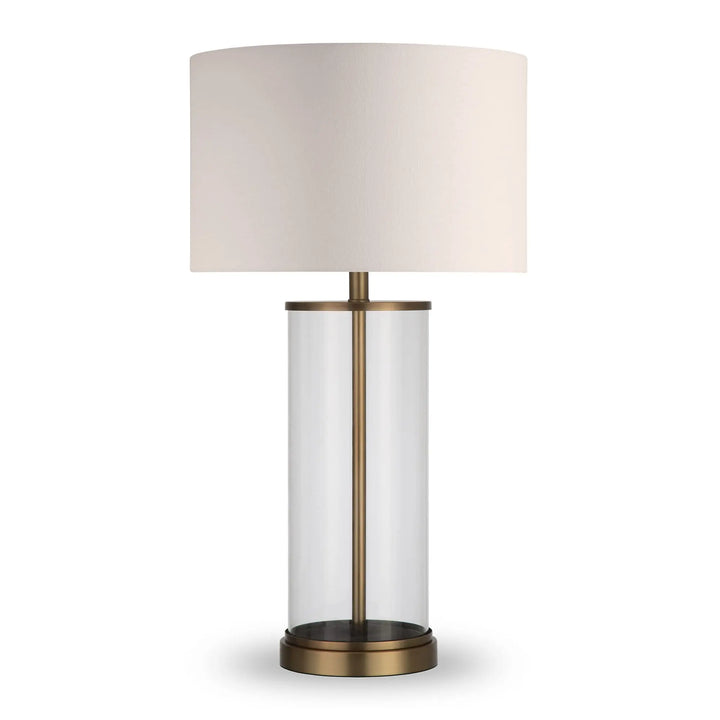 Henn&amp;Hart 28 Inch Tall Table Lamp with Fabric Shade, Antique Brass/White