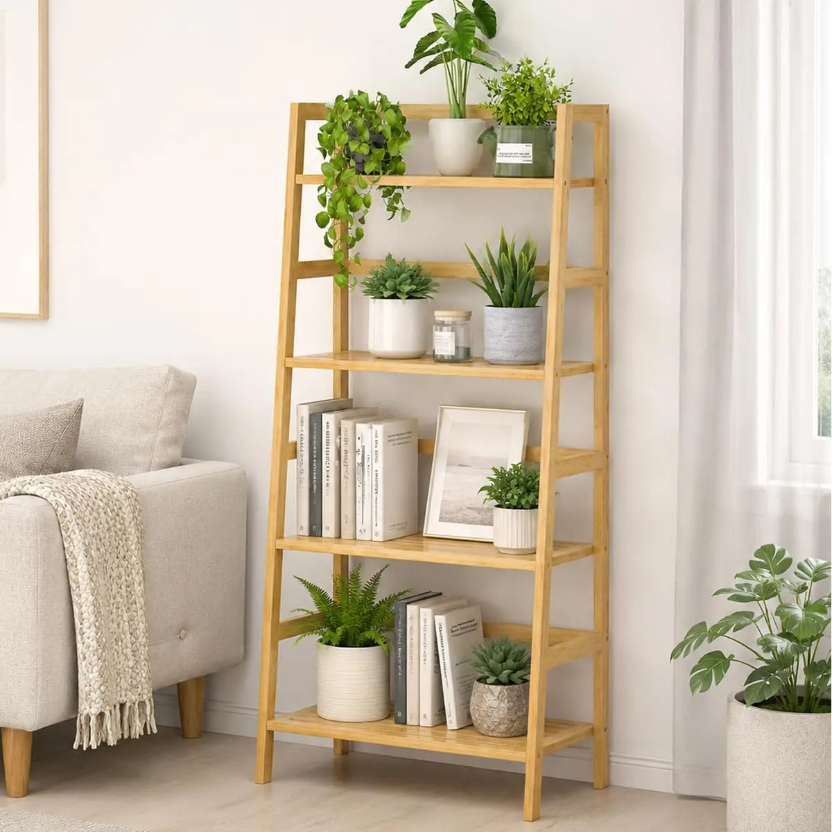 Homykic Bamboo 4-Tier Ladder Shelf 