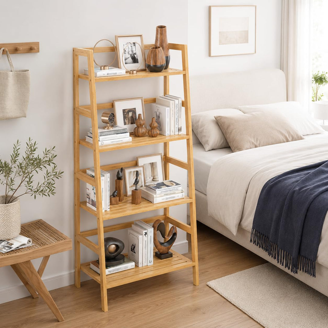 Homykic Bamboo 4-Tier Ladder Shelf 