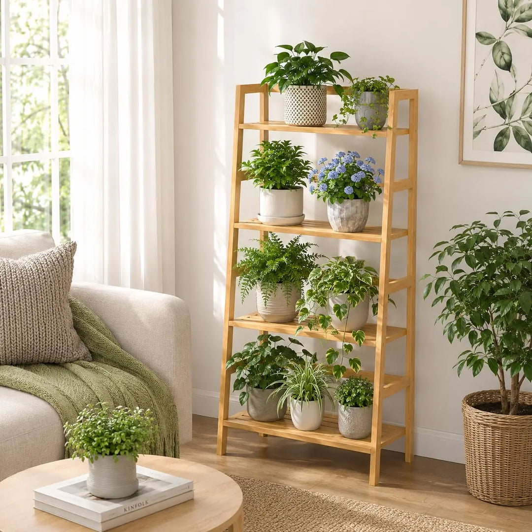 Homykic Bamboo 4-Tier Ladder Shelf 