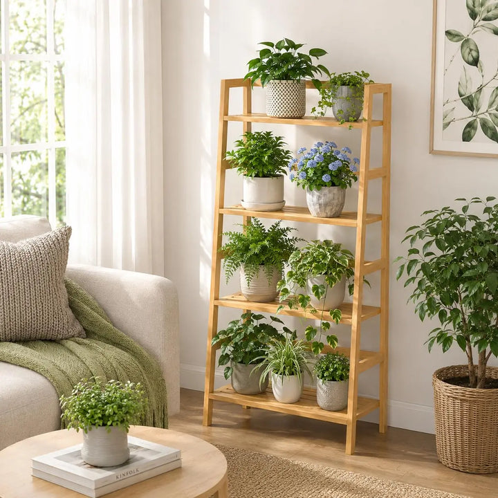 Homykic Bamboo 4-Tier Ladder Shelf 