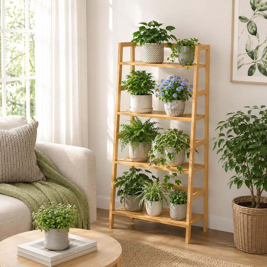 Homykic Bamboo 4-Tier Ladder Shelf 