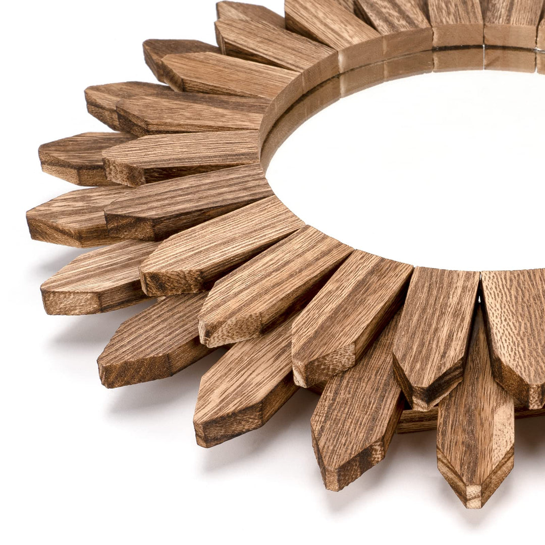 Honiway Wall Mirror Decorative 12 inch Rustic Wood Mirror Sunburst Boho Mirror for Entryway Bedroom Living Room Bathroom House Warming Gifts New Home Essential Carbonized Black 