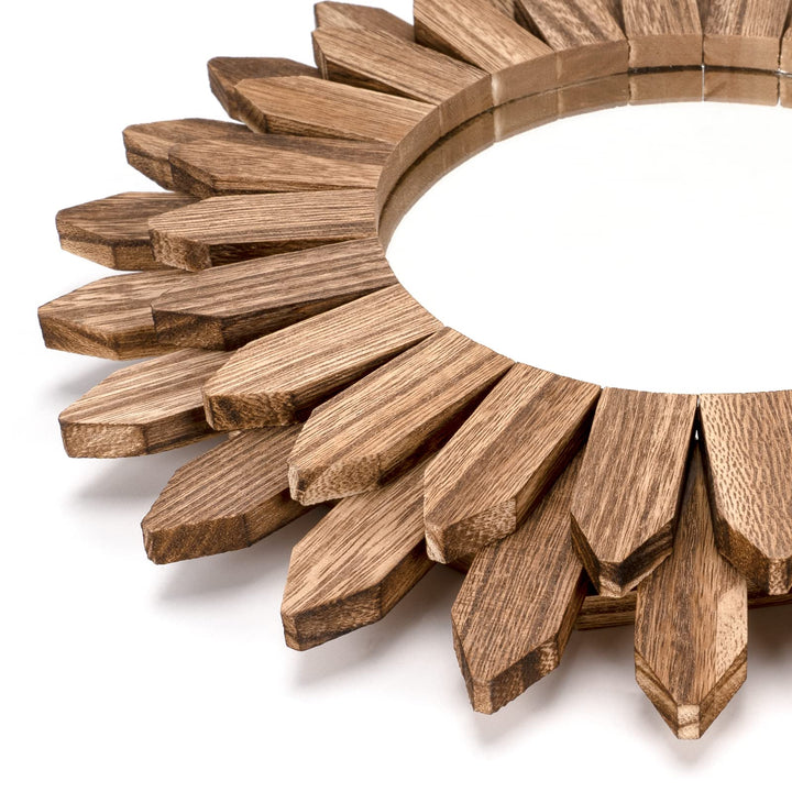 Honiway Wall Mirror Decorative 12 inch Rustic Wood Mirror Sunburst Boho Mirror for Entryway Bedroom Living Room Bathroom House Warming Gifts New Home Essential Carbonized Black 