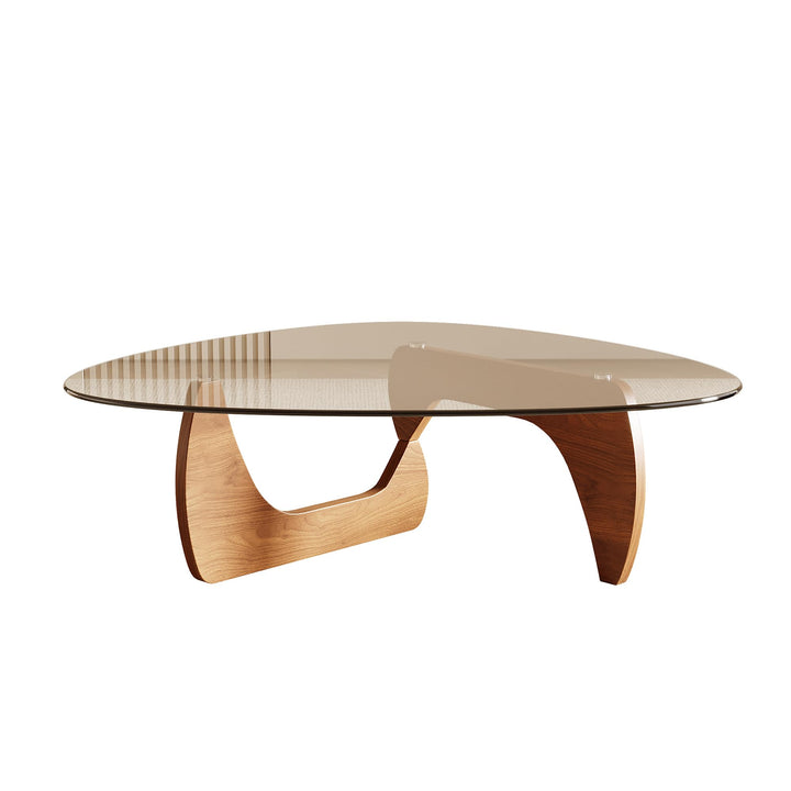Honyee Morden Coffee Table, 42.5" x 28.5" x 16.1" Triangle Tempered Glass Top for Living Room, Color: Natural Wood 