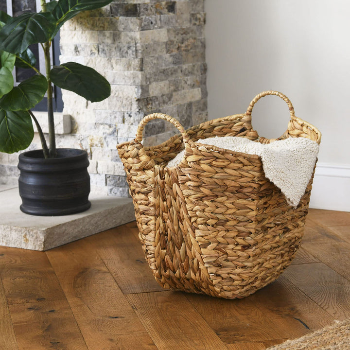 Household Essentials ML-4002 Tall Water Hyacinth Wicker Basket with Handles | Natural, Brown, Natural 