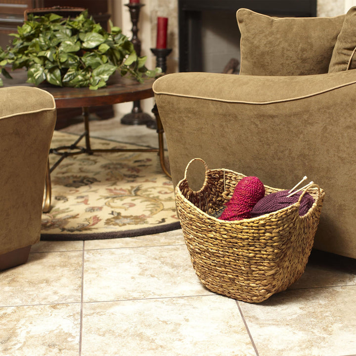 Household Essentials ML-4002 Tall Water Hyacinth Wicker Basket with Handles | Natural, Brown, Natural 