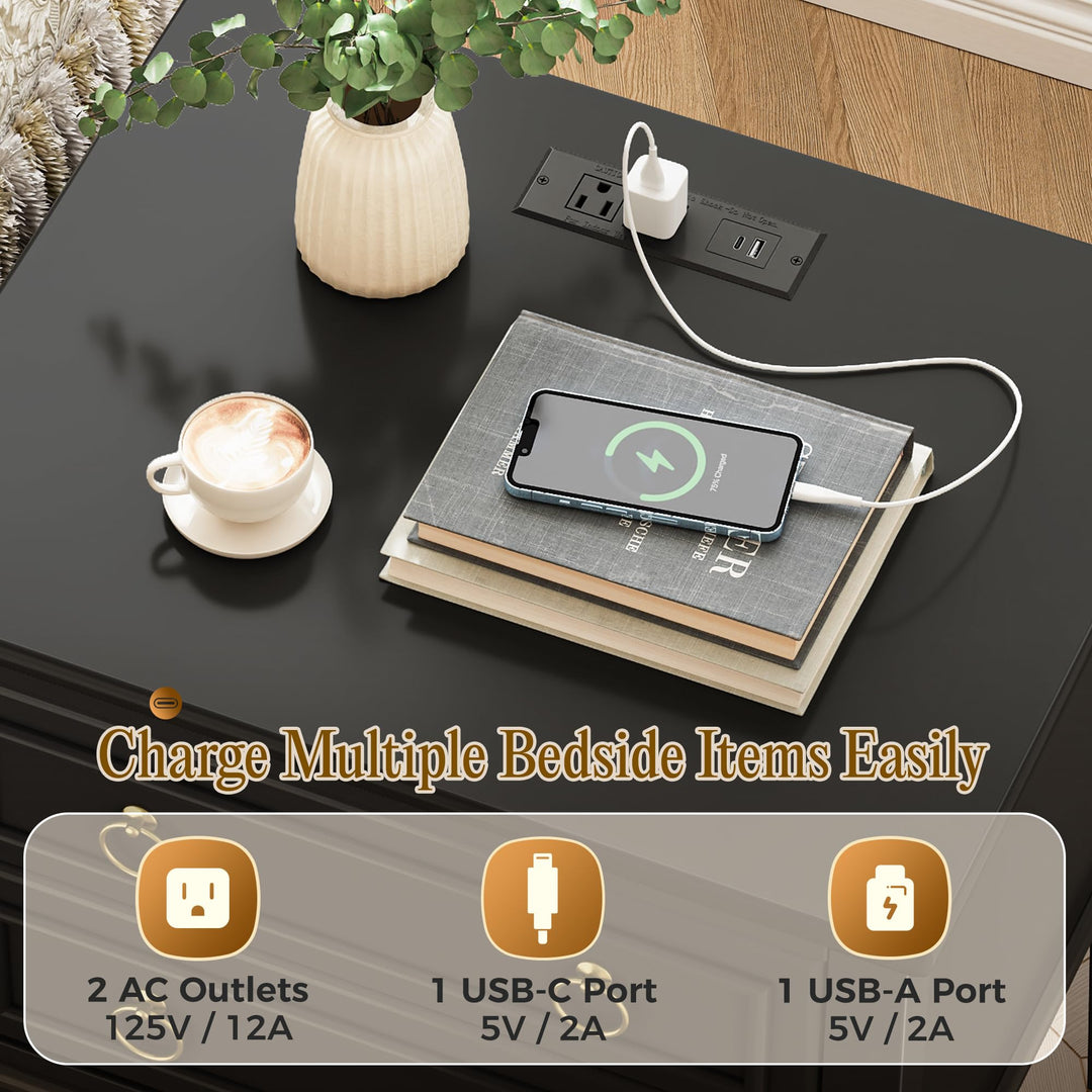 Huuger 27.6 Inch Tall Nightstand with Charging Station, USB-C Port 