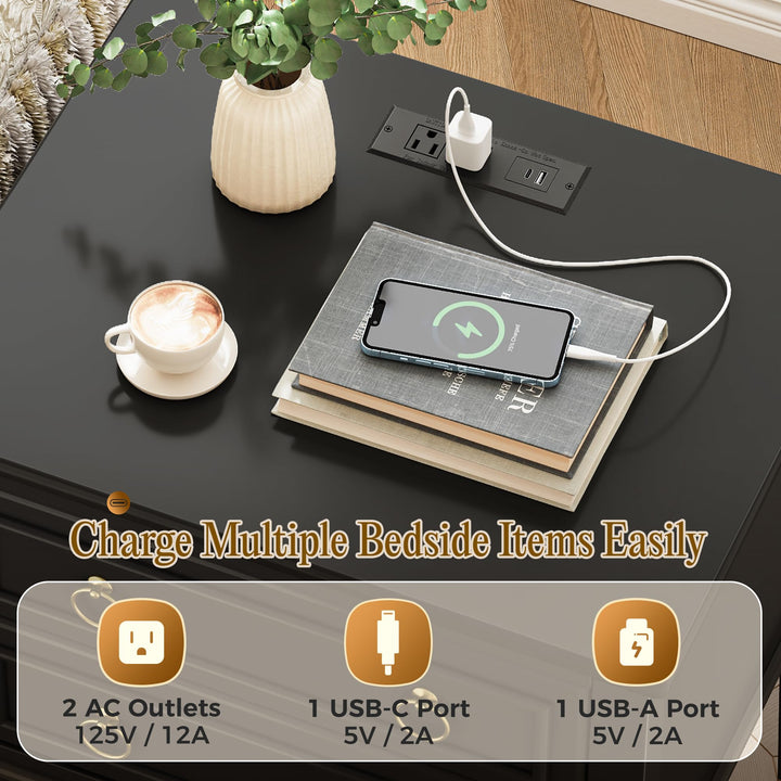 Huuger 27.6 Inch Tall Nightstand with Charging Station, USB-C Port 