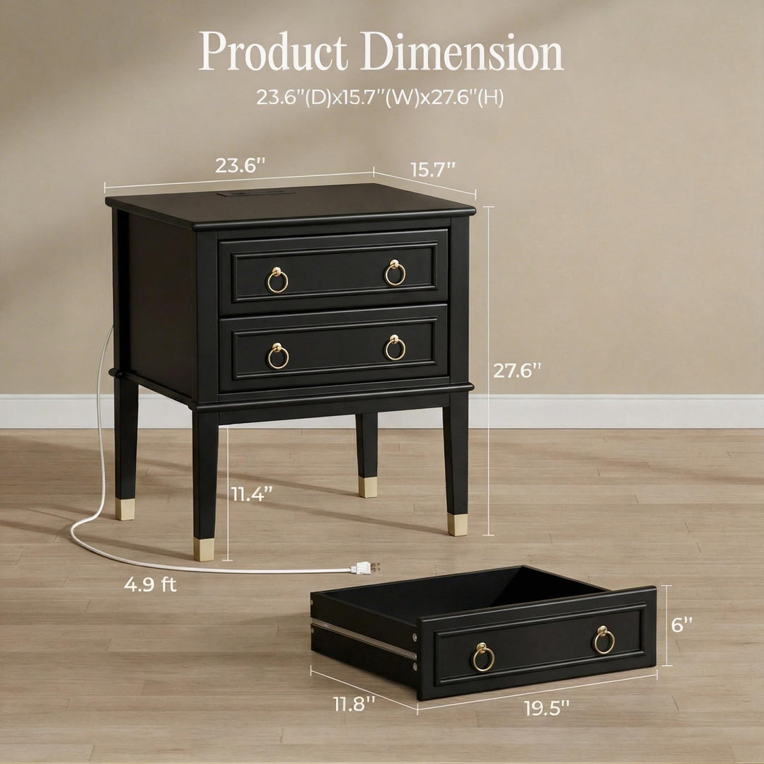 Huuger 27.6 Inch Tall Nightstand with Charging Station, USB-C Port 