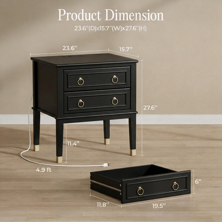 Huuger 27.6 Inch Tall Nightstand with Charging Station, USB-C Port 