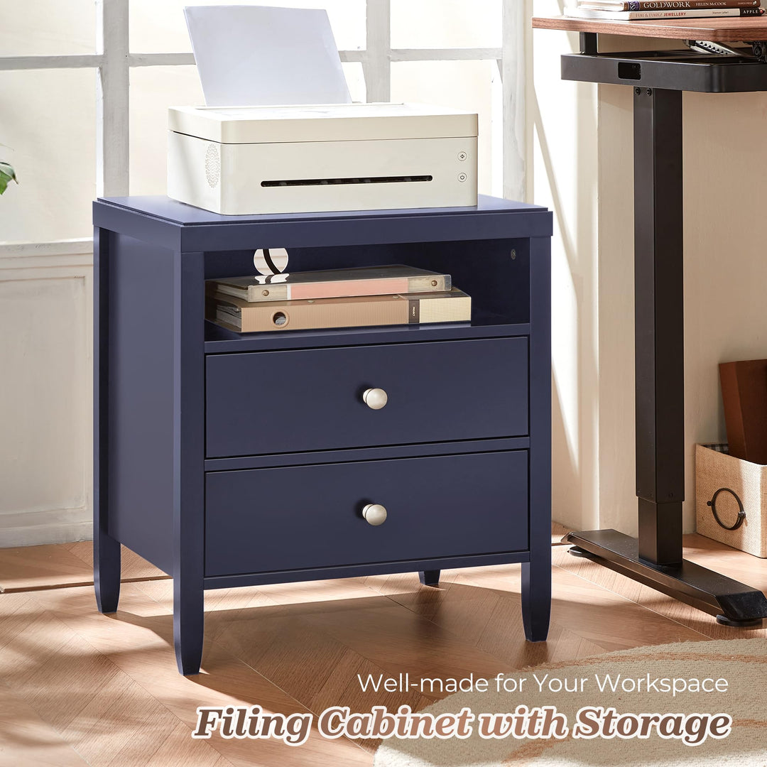 Huuger Blue Nightstand Set of 2, Night Stand with Charger Station 