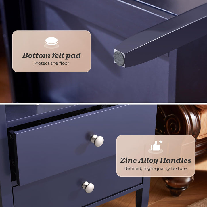Huuger Blue Nightstand Set of 2, Night Stand with Charger Station 