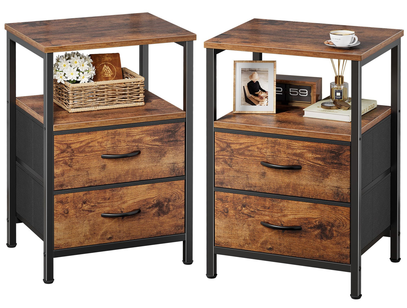 Huuger Night Stand Set of 2, Nightstand with 2 Drawers, Bedside Table 