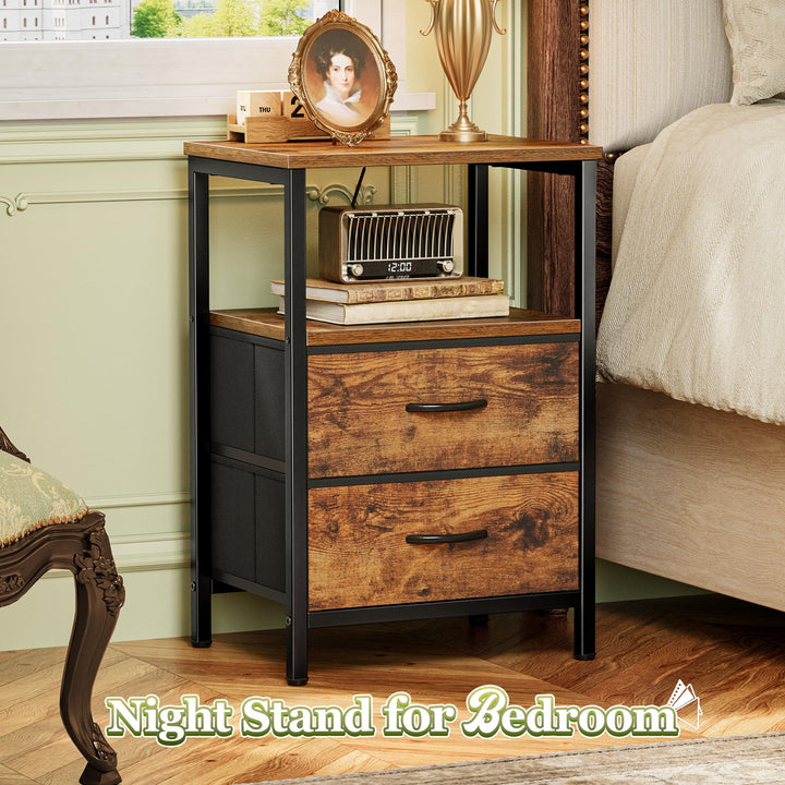 Huuger Night Stand Set of 2, Nightstand with 2 Drawers, Bedside Table 