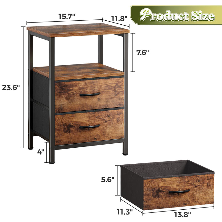 Huuger Night Stand Set of 2, Nightstand with 2 Drawers, Bedside Table 