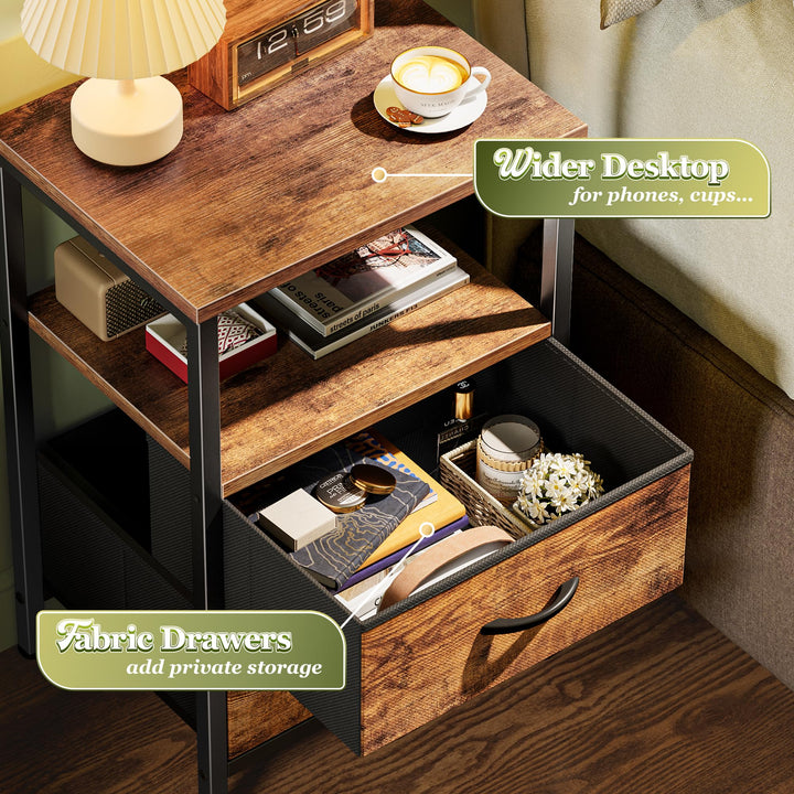 Huuger Night Stand Set of 2, Nightstand with 2 Drawers, Bedside Table 
