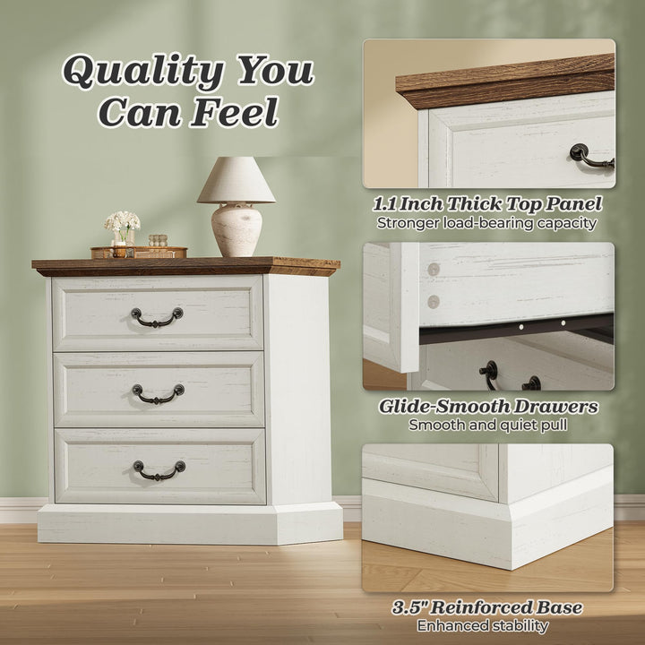 Huuger Nightstand with Charging Station, 3 Drawer Night Stand Set of 2 