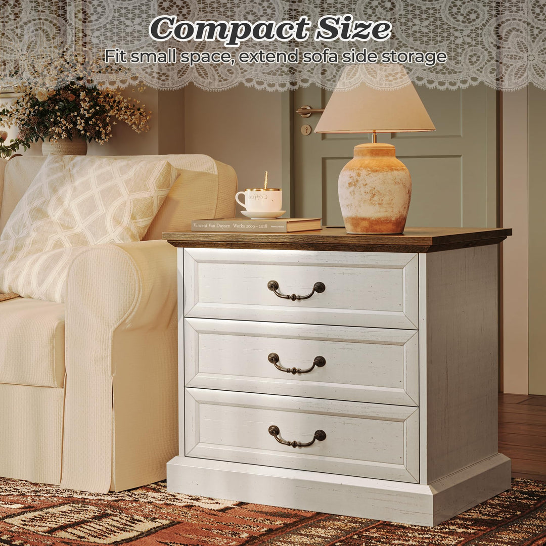 Huuger Nightstand with Charging Station, 3 Drawer Night Stand Set of 2 