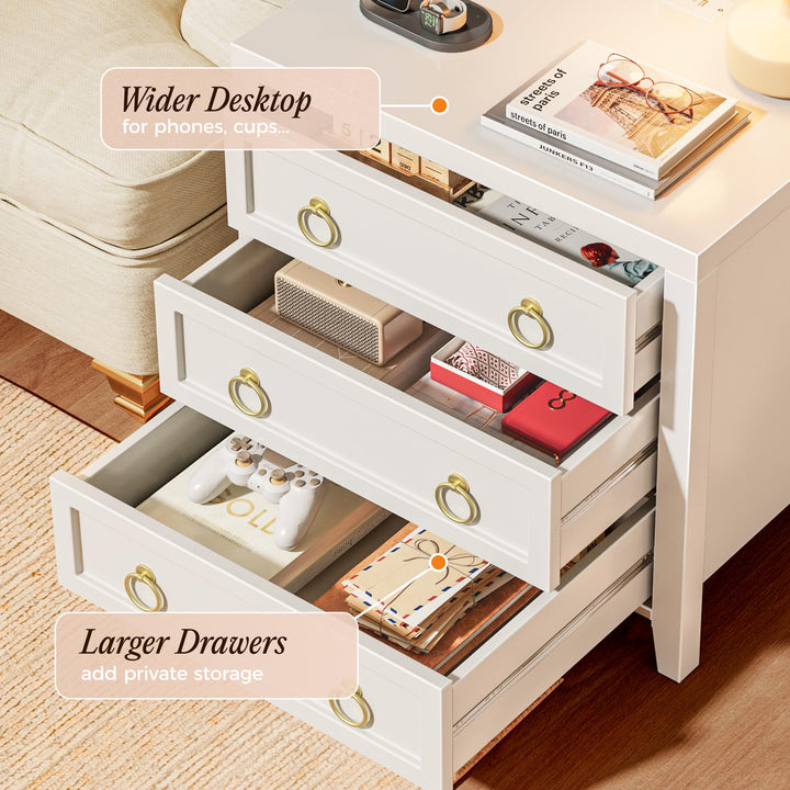 Huuger Paint Night Stand with Charger Station, 3 Drawer Nightstand Set of 2 