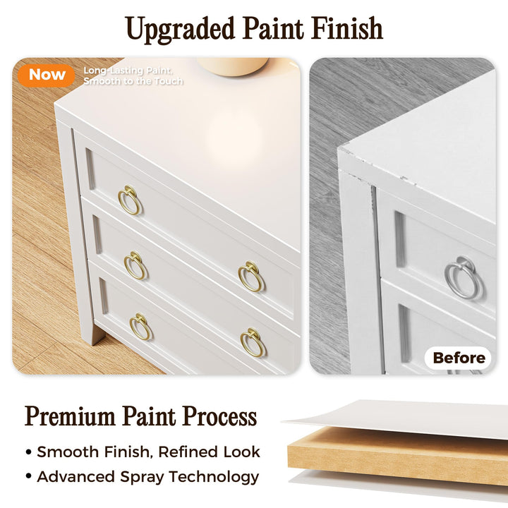 Huuger Paint Night Stand with Charger Station, 3 Drawer Nightstand Set of 2 
