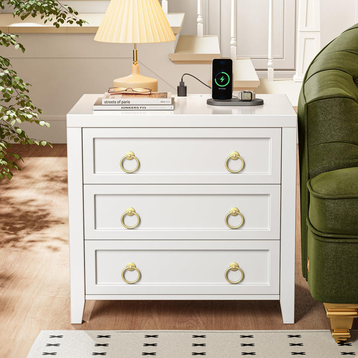 Huuger Paint Night Stand with Charger Station, 3 Drawer Nightstand Set of 2 