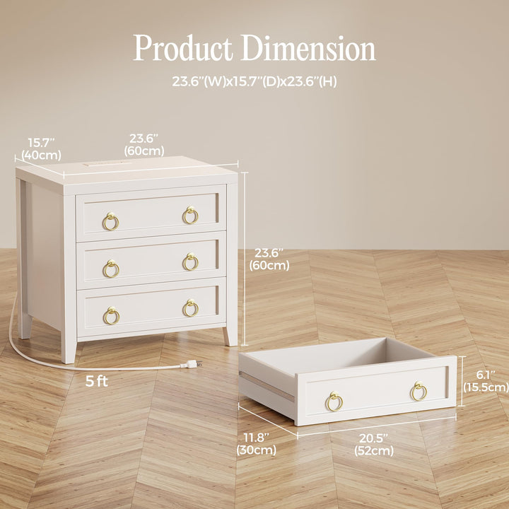 Huuger Paint Night Stand with Charger Station, 3 Drawer Nightstand Set of 2 
