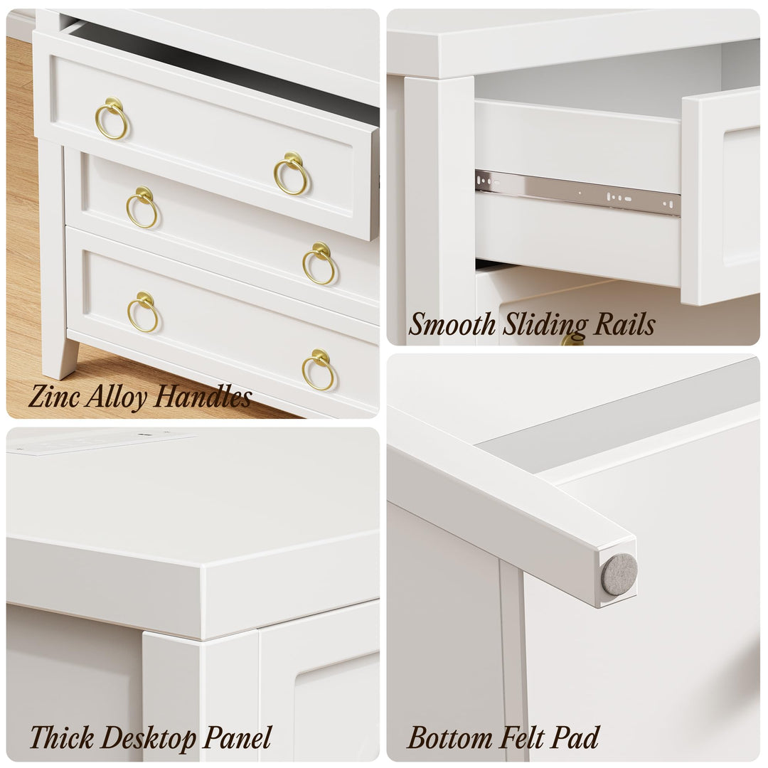 Huuger Paint Night Stand with Charger Station, 3 Drawer Nightstand Set of 2 