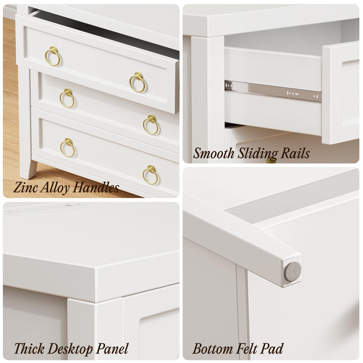 Huuger Paint Night Stand with Charger Station, 3 Drawer Nightstand Set of 2 