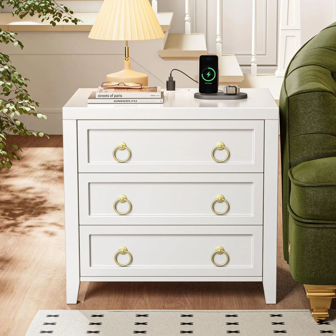 Huuger Paint Night Stand with Charger Station, 3 Drawer Nightstand Set of 2 